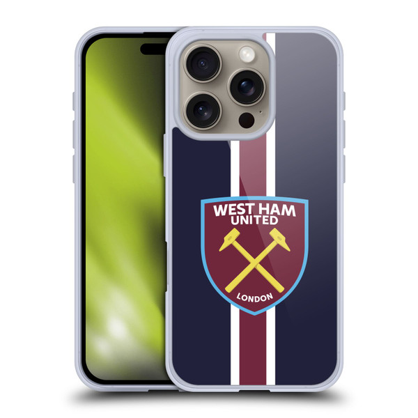 West Ham United FC Crest Stripes Soft Gel Case for Apple iPhone 16 Pro