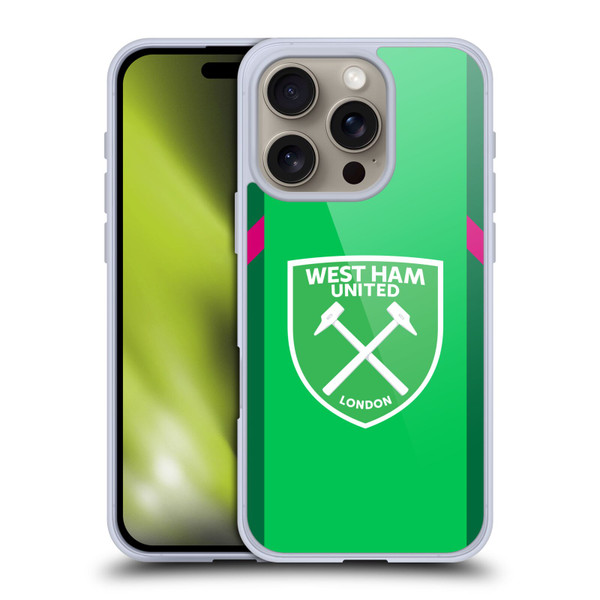 West Ham United FC 2023/24 Crest Kit Home Goalkeeper Soft Gel Case for Apple iPhone 16 Pro