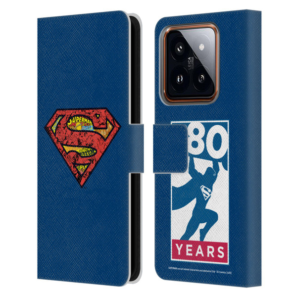 Superman DC Comics 80th Anniversary Logo Leather Book Wallet Case Cover For Xiaomi 14