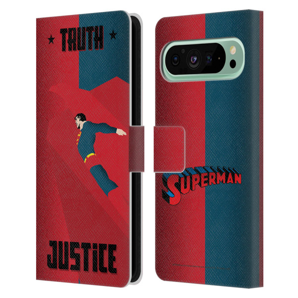 Superman DC Comics Character Art Truth And Justice 2 Leather Book Wallet Case Cover For Google Pixel 9 Pro XL