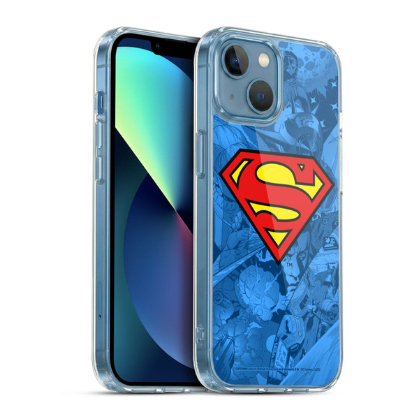 Superman DC Comics Comicbook Art Collage Soft Gel Case for Apple iPhone 13 Mini & MagSafe