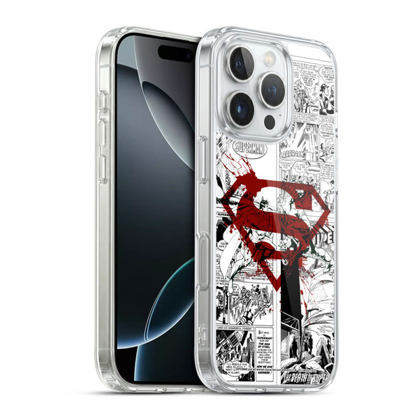 Superman DC Comics Comicbook Art Red Logo Splatter Soft Gel Case for Apple iPhone 16 Pro & MagSafe