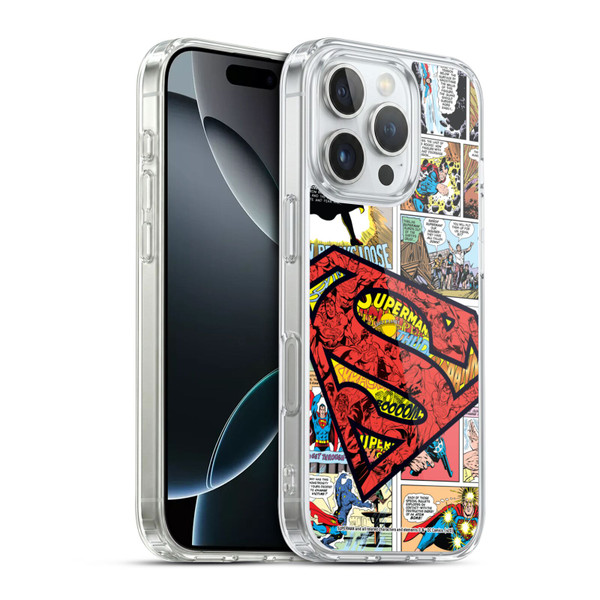 Superman DC Comics Comicbook Art Oversized Logo Soft Gel Case for Apple iPhone 16 Pro & MagSafe