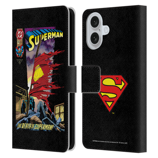 Superman DC Comics Famous Comic Book Covers Death Leather Book Wallet Case Cover For Apple iPhone 16