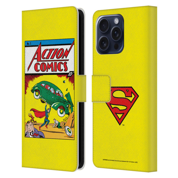 Superman DC Comics Famous Comic Book Covers Action Comics 1 Leather Book Wallet Case Cover For Apple iPhone 16 Pro Max