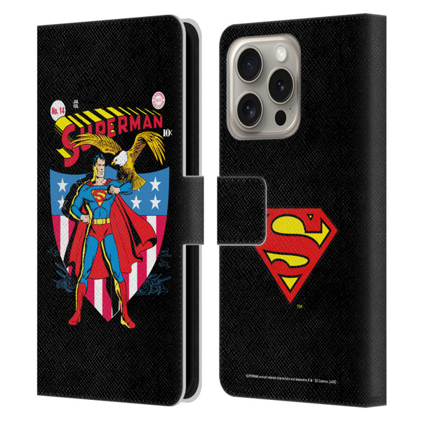 Superman DC Comics Famous Comic Book Covers Number 14 Leather Book Wallet Case Cover For Apple iPhone 16 Pro