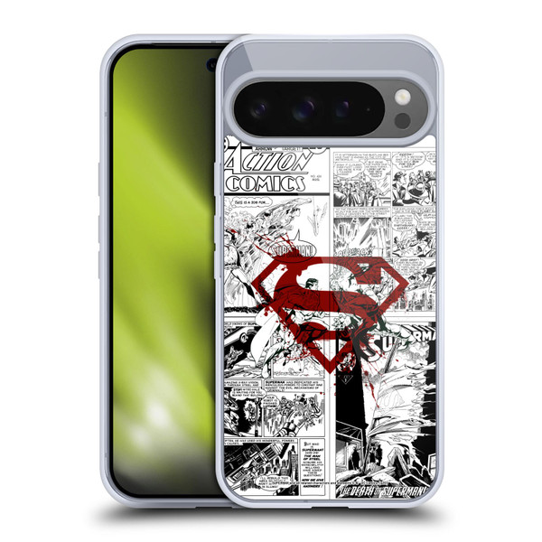 Superman DC Comics Comicbook Art Red Logo Splatter Soft Gel Case for Google Pixel 9 Pro XL