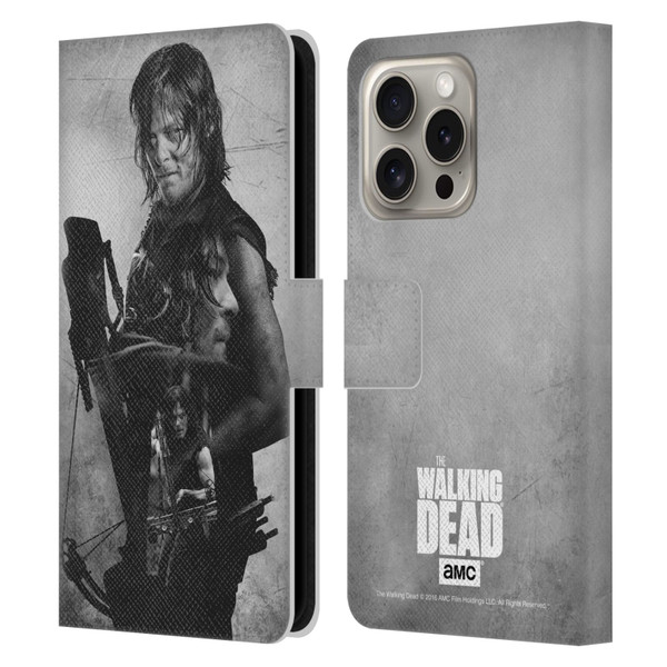 AMC The Walking Dead Double Exposure Daryl Leather Book Wallet Case Cover For Apple iPhone 16 Pro