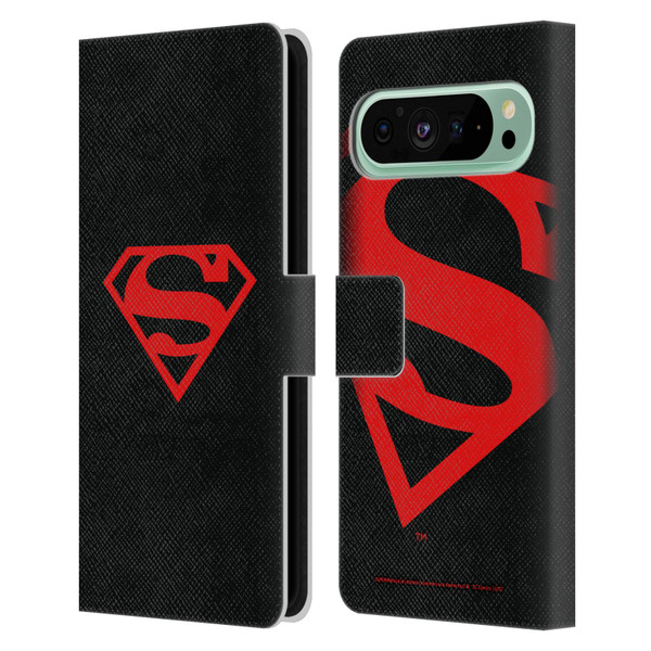 Superman DC Comics Logos Black And Red Leather Book Wallet Case Cover For Google Pixel 9 Pro XL