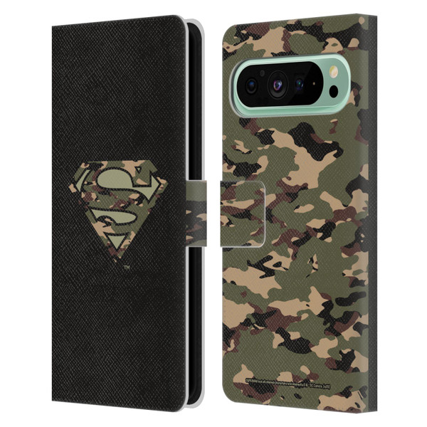 Superman DC Comics Logos Camouflage Leather Book Wallet Case Cover For Google Pixel 9 Pro XL