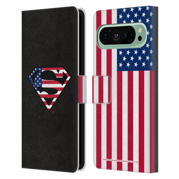 Superman DC Comics Logos U.S. Flag 2 Leather Book Wallet Case Cover For Google Pixel 9 Pro XL