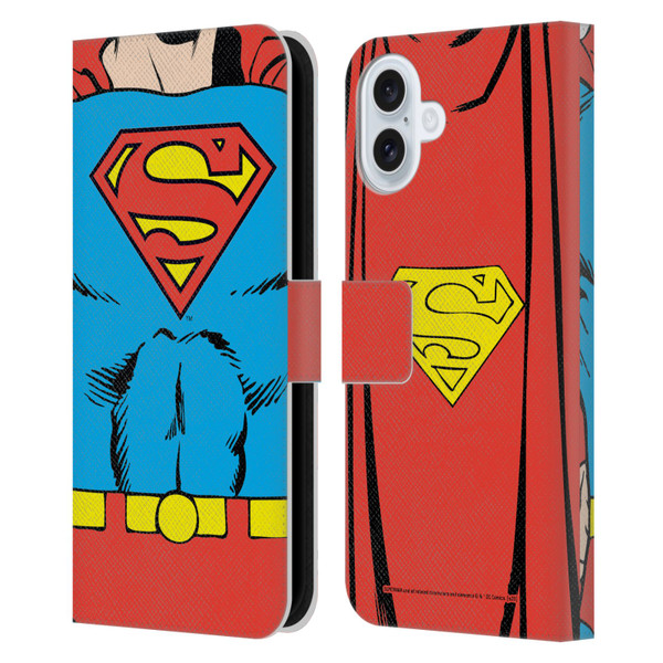 Superman DC Comics Logos Classic Costume Leather Book Wallet Case Cover For Apple iPhone 16 Plus