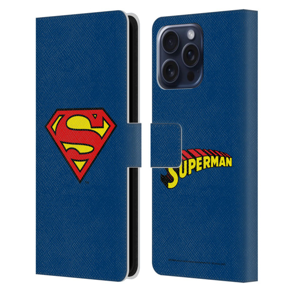 Superman DC Comics Logos Classic Leather Book Wallet Case Cover For Apple iPhone 16 Pro Max