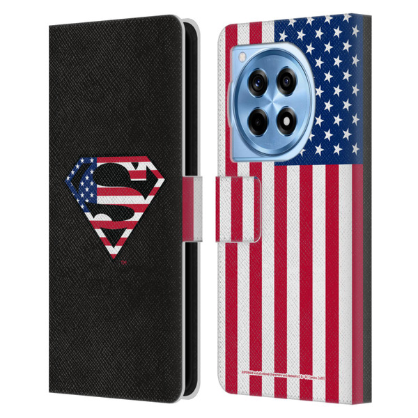 Superman DC Comics Logos U.S. Flag 2 Leather Book Wallet Case Cover For OnePlus 12R