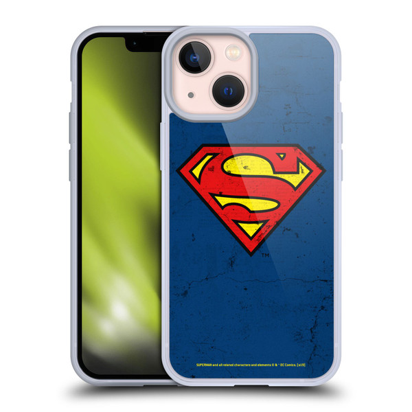 Superman DC Comics Logos Distressed Look Soft Gel Case for Apple iPhone 13 Mini & MagSafe