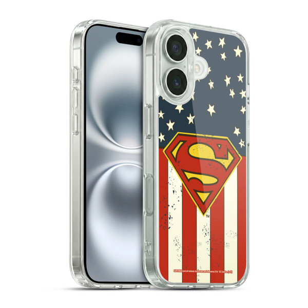 Superman DC Comics Logos U.S. Flag Soft Gel Case for Apple iPhone 16 & MagSafe