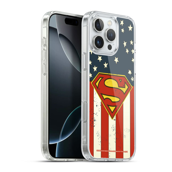 Superman DC Comics Logos U.S. Flag Soft Gel Case for Apple iPhone 16 Pro Max & MagSafe
