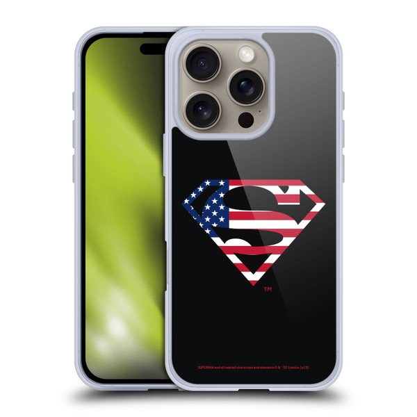 Superman DC Comics Logos U.S. Flag 2 Soft Gel Case for Apple iPhone 16 Pro & MagSafe