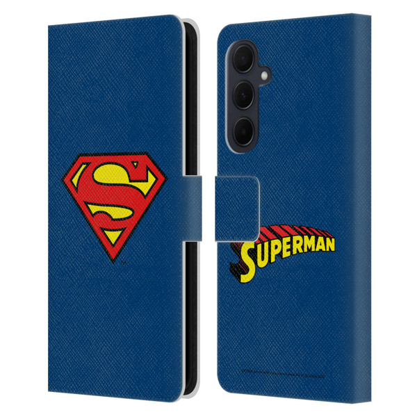 Superman DC Comics Logos Classic Leather Book Wallet Case Cover For Samsung Galaxy A35 5G
