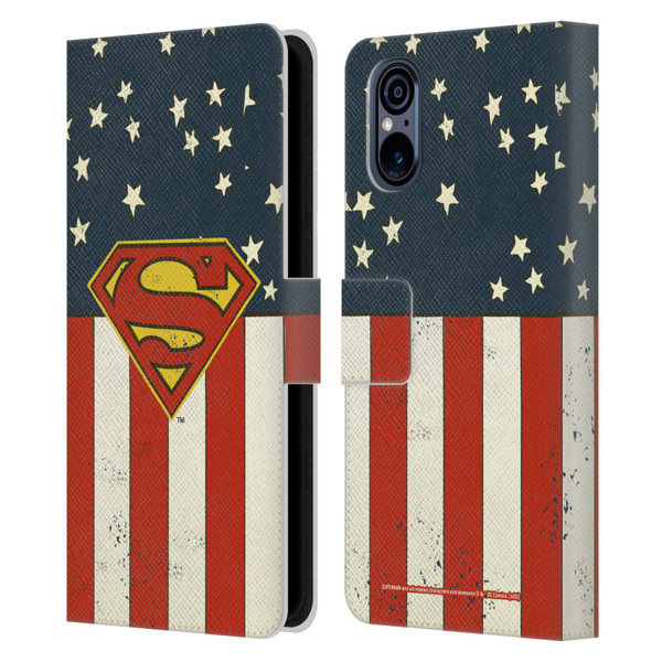 Superman DC Comics Logos U.S. Flag Leather Book Wallet Case Cover For Sony Xperia 5 V 5G