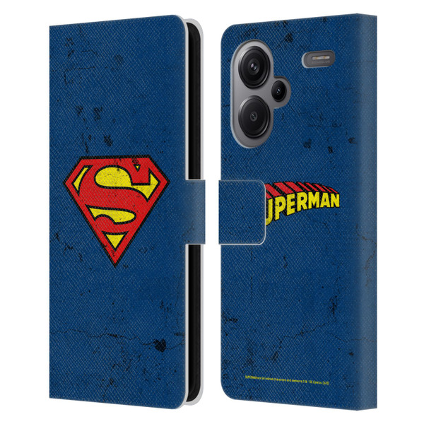 Superman DC Comics Logos Distressed Leather Book Wallet Case Cover For Xiaomi Redmi Note 13 Pro Plus 5G