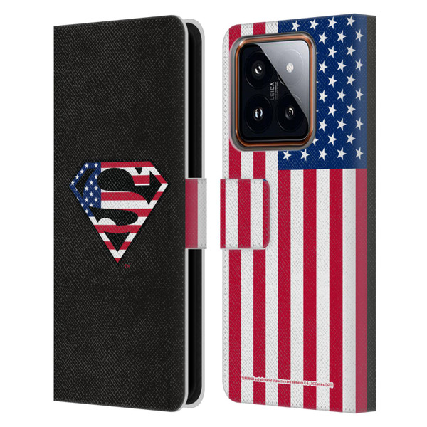 Superman DC Comics Logos U.S. Flag 2 Leather Book Wallet Case Cover For Xiaomi 14