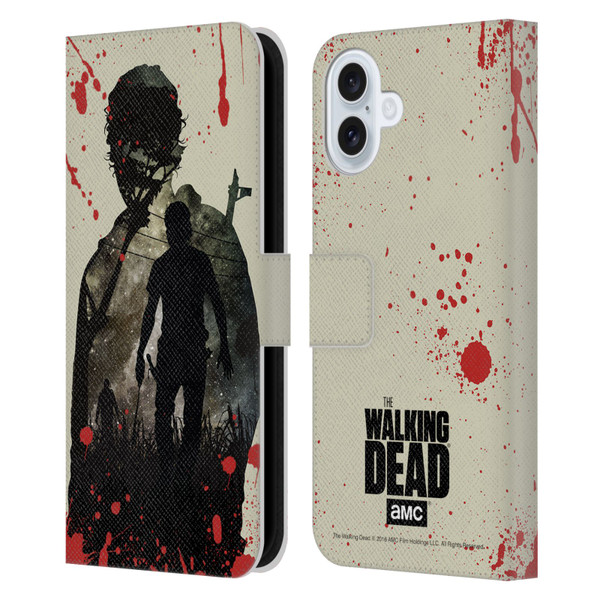 AMC The Walking Dead Silhouettes Rick Leather Book Wallet Case Cover For Apple iPhone 16 Plus