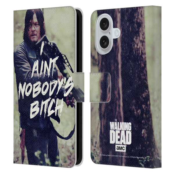 AMC The Walking Dead Typography Daryl Leather Book Wallet Case Cover For Apple iPhone 16