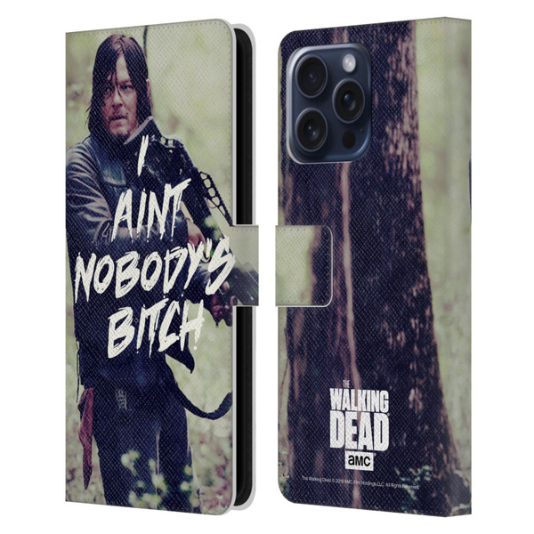 AMC The Walking Dead Typography Daryl Leather Book Wallet Case Cover For Apple iPhone 16 Pro Max