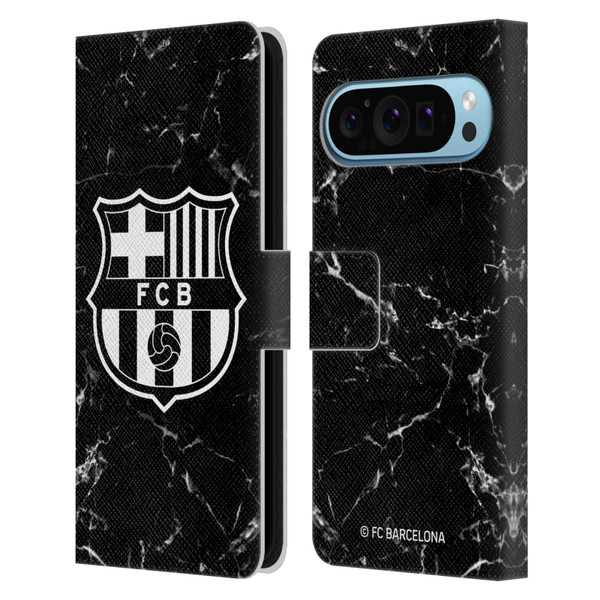 FC Barcelona Crest Patterns Black Marble Leather Book Wallet Case Cover For Google Pixel 9 / Pixel 9 Pro