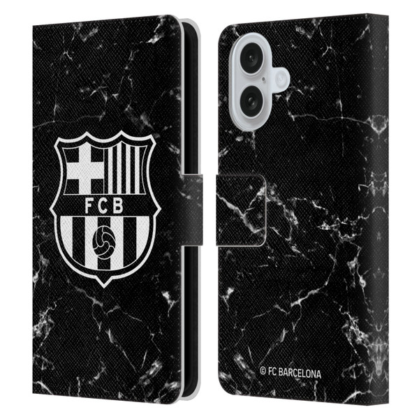 FC Barcelona Crest Patterns Black Marble Leather Book Wallet Case Cover For Apple iPhone 16