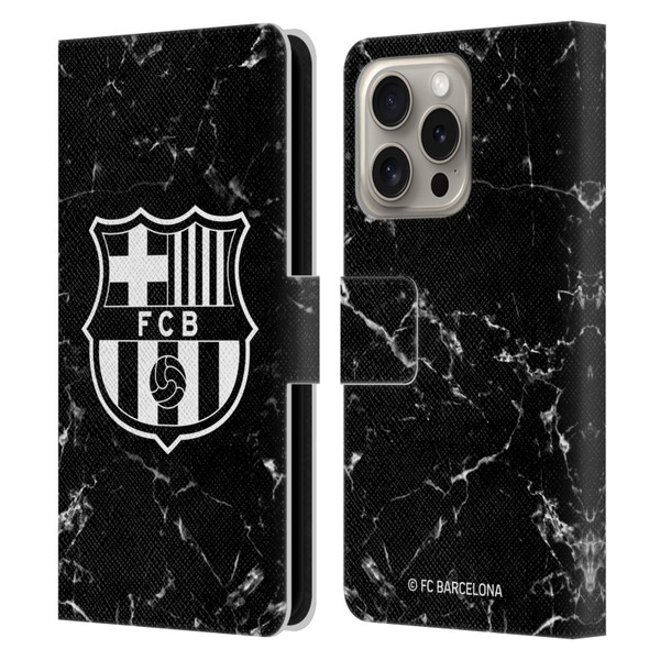 FC Barcelona Crest Patterns Black Marble Leather Book Wallet Case Cover For Apple iPhone 16 Pro