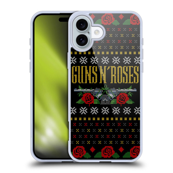 Guns N' Roses Christmas Text Logo Pistol Soft Gel Case for Apple iPhone 16 Plus