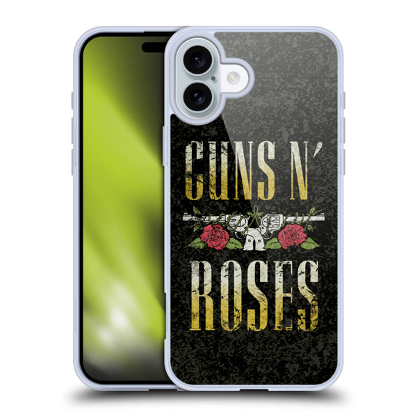 Guns N' Roses Key Art Text Logo Pistol Soft Gel Case for Apple iPhone 16 Plus