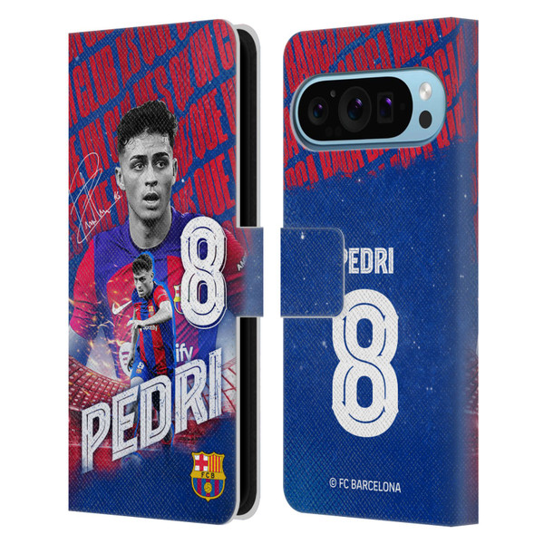 FC Barcelona 2023/24 First Team Pedri Leather Book Wallet Case Cover For Google Pixel 9 / Pixel 9 Pro