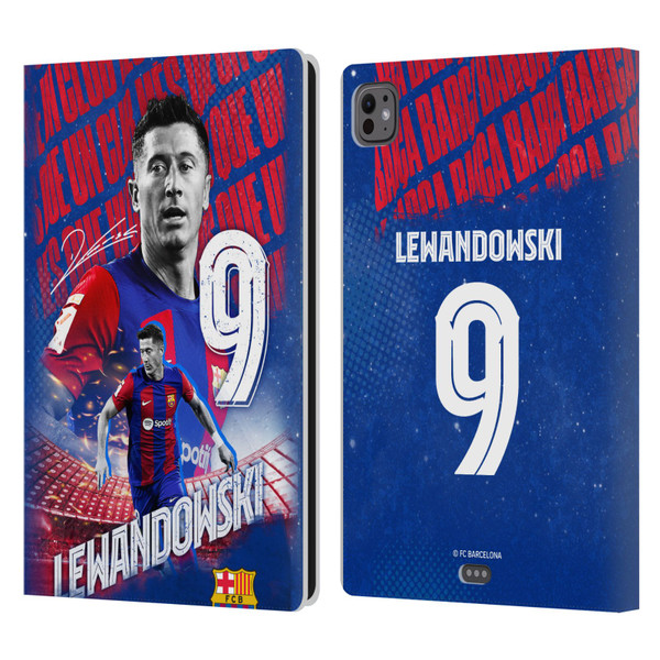 FC Barcelona 2023/24 First Team Robert Lewandowski Leather Book Wallet Case Cover For Apple iPad Pro 11 M4 2024