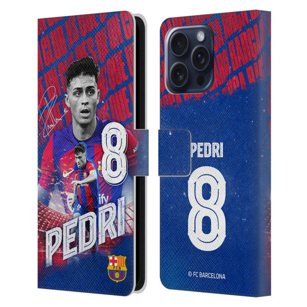 FC Barcelona 2023/24 First Team Pedri Leather Book Wallet Case Cover For Apple iPhone 16 Pro Max