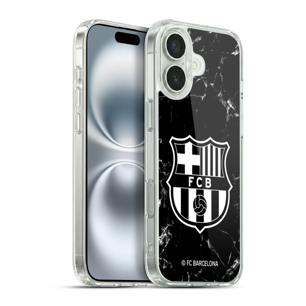 FC Barcelona Crest Patterns Black Marble Soft Gel Case for Apple iPhone 16 Plus & MagSafe