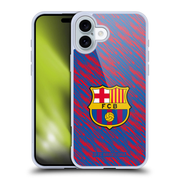 FC Barcelona Crest Patterns Glitch Soft Gel Case for Apple iPhone 16 Plus