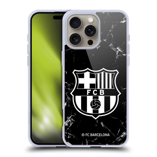 FC Barcelona Crest Patterns Black Marble Soft Gel Case for Apple iPhone 16 Pro Max