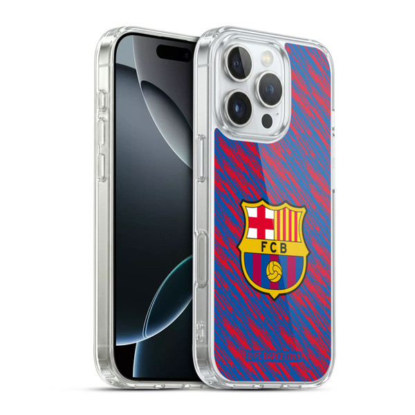 FC Barcelona Crest Patterns Glitch Soft Gel Case for Apple iPhone 16 Pro & MagSafe