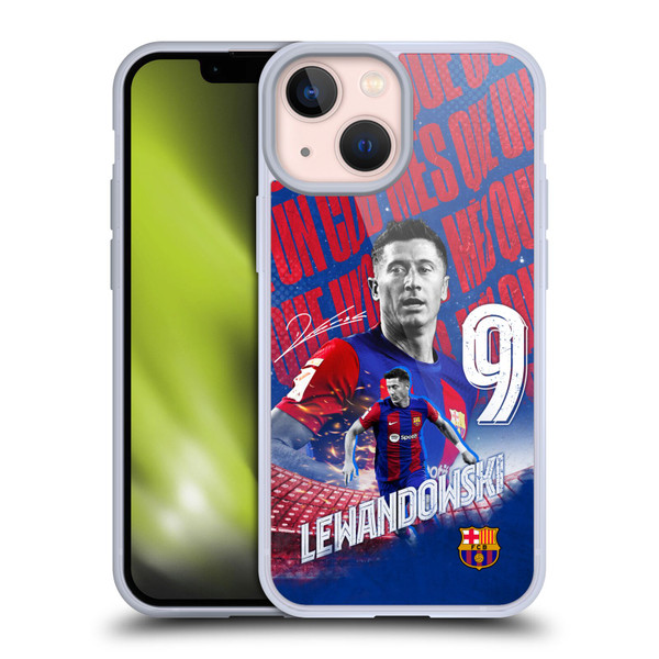 FC Barcelona 2023/24 First Team Robert Lewandowski Soft Gel Case for Apple iPhone 13 Mini & MagSafe