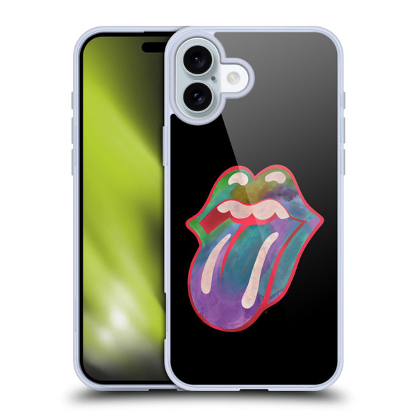 The Rolling Stones Graphics Watercolour Tongue Soft Gel Case for Apple iPhone 16 Plus