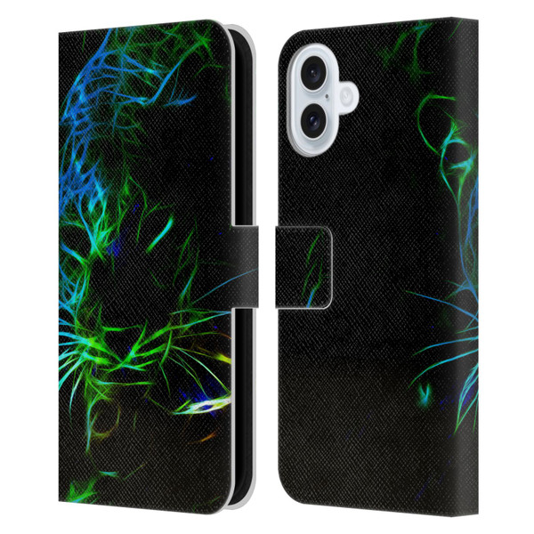 Simone Gatterwe Animals Neon Leopard Leather Book Wallet Case Cover For Apple iPhone 16 Plus