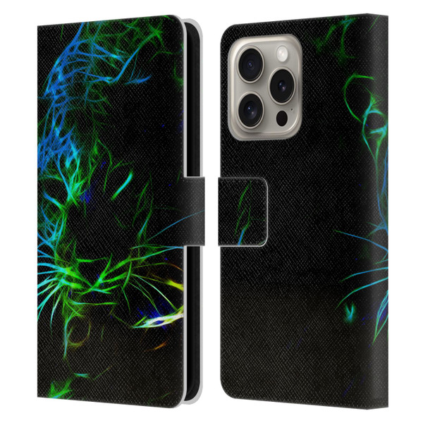 Simone Gatterwe Animals Neon Leopard Leather Book Wallet Case Cover For Apple iPhone 16 Pro