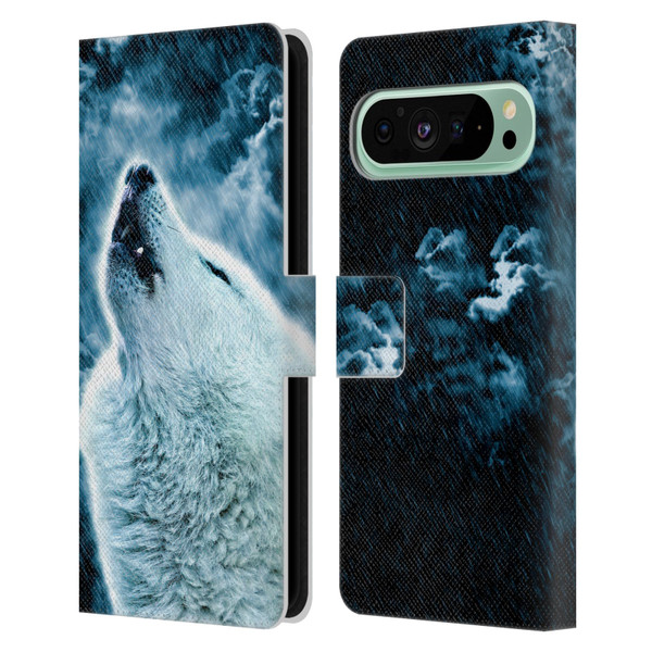 Simone Gatterwe Animals 2 Howling Wolf Leather Book Wallet Case Cover For Google Pixel 9 Pro XL