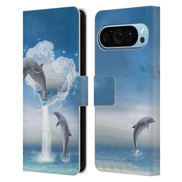 Simone Gatterwe Dolphins Lovers Leather Book Wallet Case Cover For Google Pixel 9 / Pixel 9 Pro