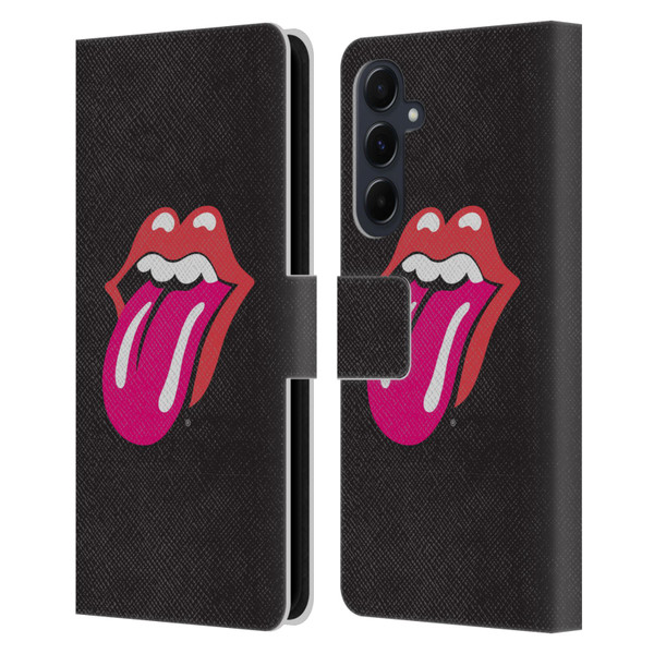 The Rolling Stones Graphics Pink Tongue Leather Book Wallet Case Cover For Samsung Galaxy A55 5G