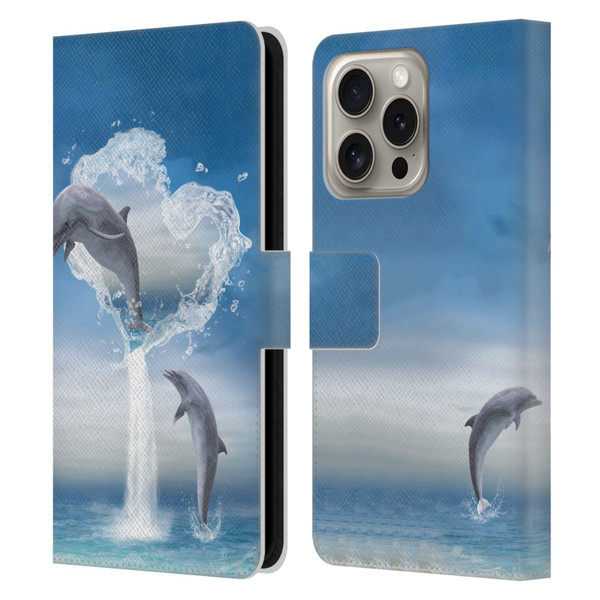 Simone Gatterwe Dolphins Lovers Leather Book Wallet Case Cover For Apple iPhone 16 Pro