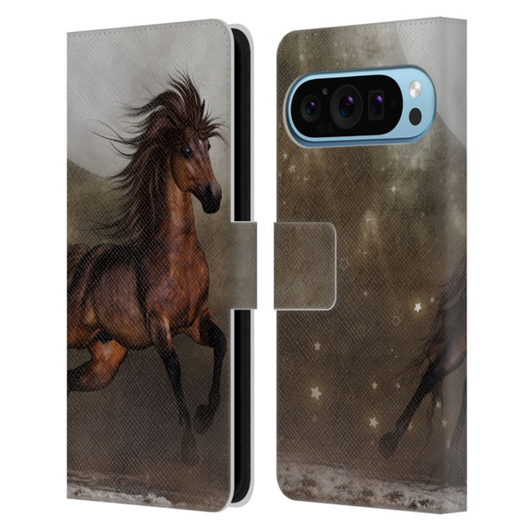 Simone Gatterwe Horses Brown Leather Book Wallet Case Cover For Google Pixel 9 / Pixel 9 Pro
